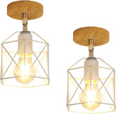 Comely 2 Piece Pendant Light Ceiling Light, E27 Pendant Lamp From Metal And Wood, White Lampshade Ceiling Lamp From Iron Cage For Hallway Living Room Bedroom Kitchen, Dia14cm(Without Bulb)