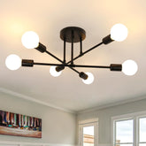 Comely 6-Light Vintage Ceiling Light, E27 Sputnik Industrial Retro Chandelier, Black Ceiling Lamp for Living Room Dining Room Hallway Restaurant Bedroom