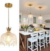 Comely Modern Flower Pendant Lamp, Creative Crystal Pendant Light With Adjustable Height, Golden Ceiling Light E27 Socket For Bedroom Dining Room Hallway Entrance, Dia20CM