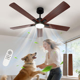 Comely Ceiling Fan with Light, DC, 132cm, 3 Color Temperatures, Ceiling Lamp with Fan with 6 Speeds, Summer/Winter Operation, Ceiling Fan with Light for Bedroom, Walnut