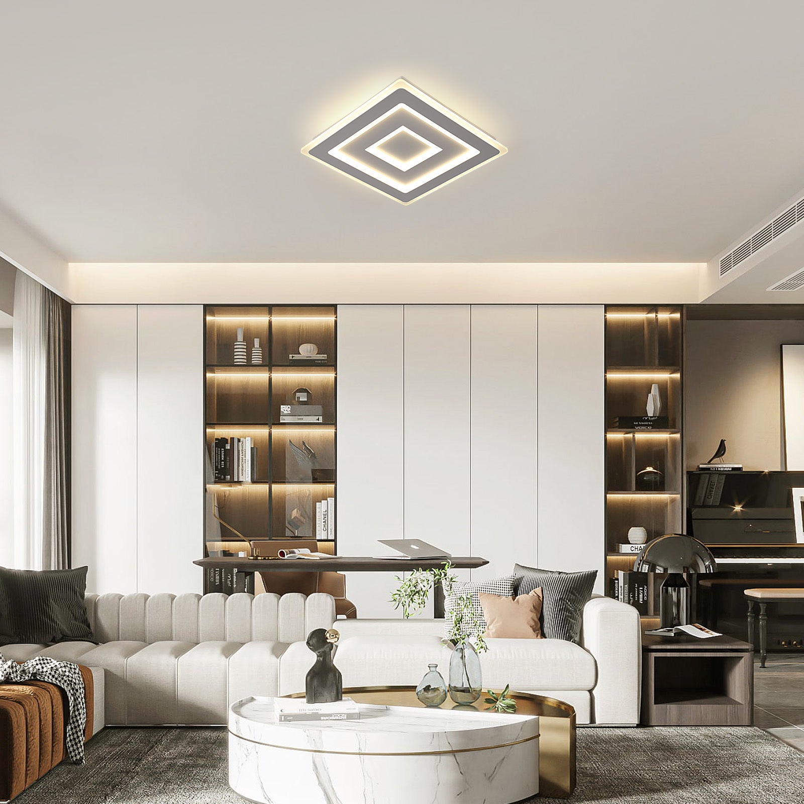 Comely Plafonnier LED Carré Moderne, 52W Lampe de Plafond LED, Acrylique Luminaire Plafonnier Intérieur Blanc pour Chambre à Coucher, Salon, Couloir, Lumière Naturelle 4500K, 40cm