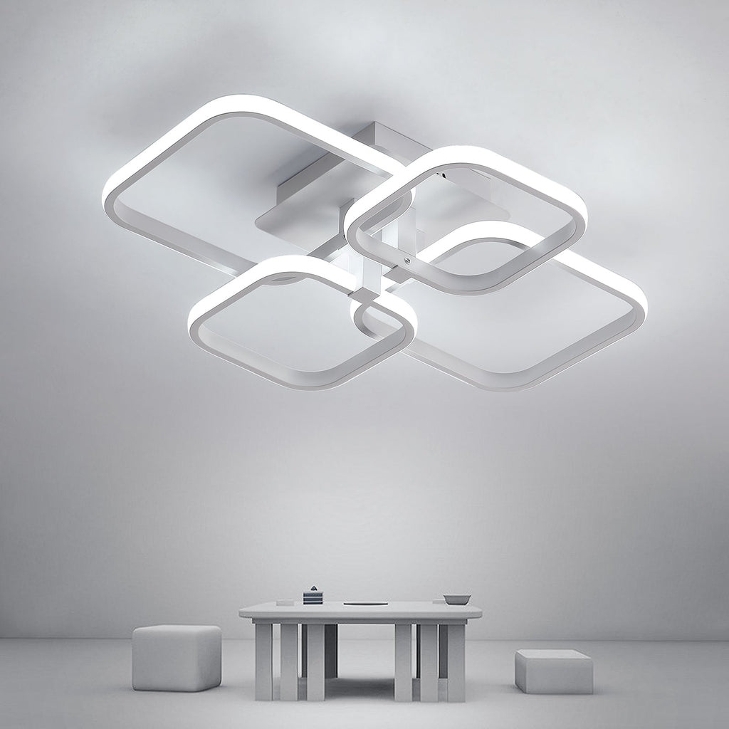 Lustre Moderne LED Comely, Luminaire De Plafond Design Carrés Blancs 60W 6750LM, Lampe De Plafond En Acrylique Pour Salon Chambre Cuisine Salle De Séjour Bureau, Lumière Froide 6500K