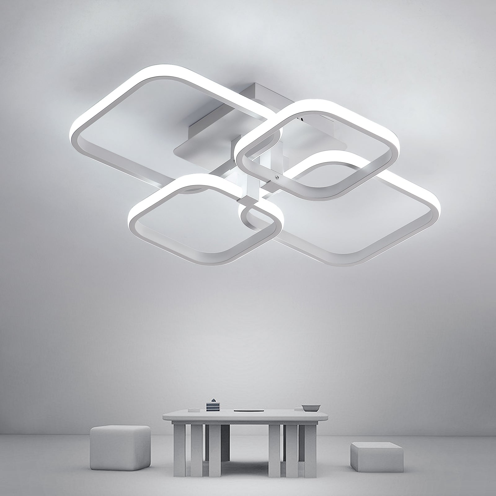 Lustre Moderne LED Comely, Luminaire De Plafond Design Carrés Blancs 60W 6750LM, Lampe De Plafond En Acrylique Pour Salon Chambre Cuisine Salle De Séjour Bureau, Lumière Froide 6500K