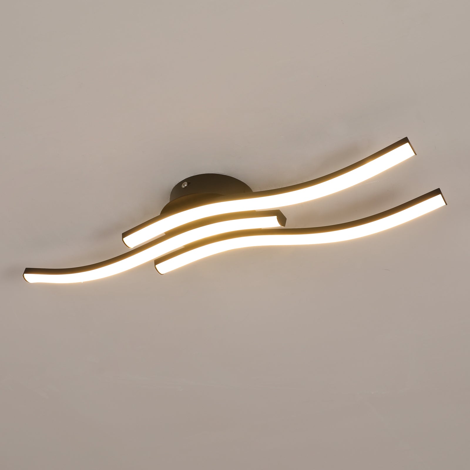 Comely Plafonnier LED, 3 Ondes Design 20W 2050LM Lampe de Plafond LED Moderne, Noir Luminaire Plafonnier LED Blanc Chaud 3000K pour Salon, Chambre, Cuisine, Couloir