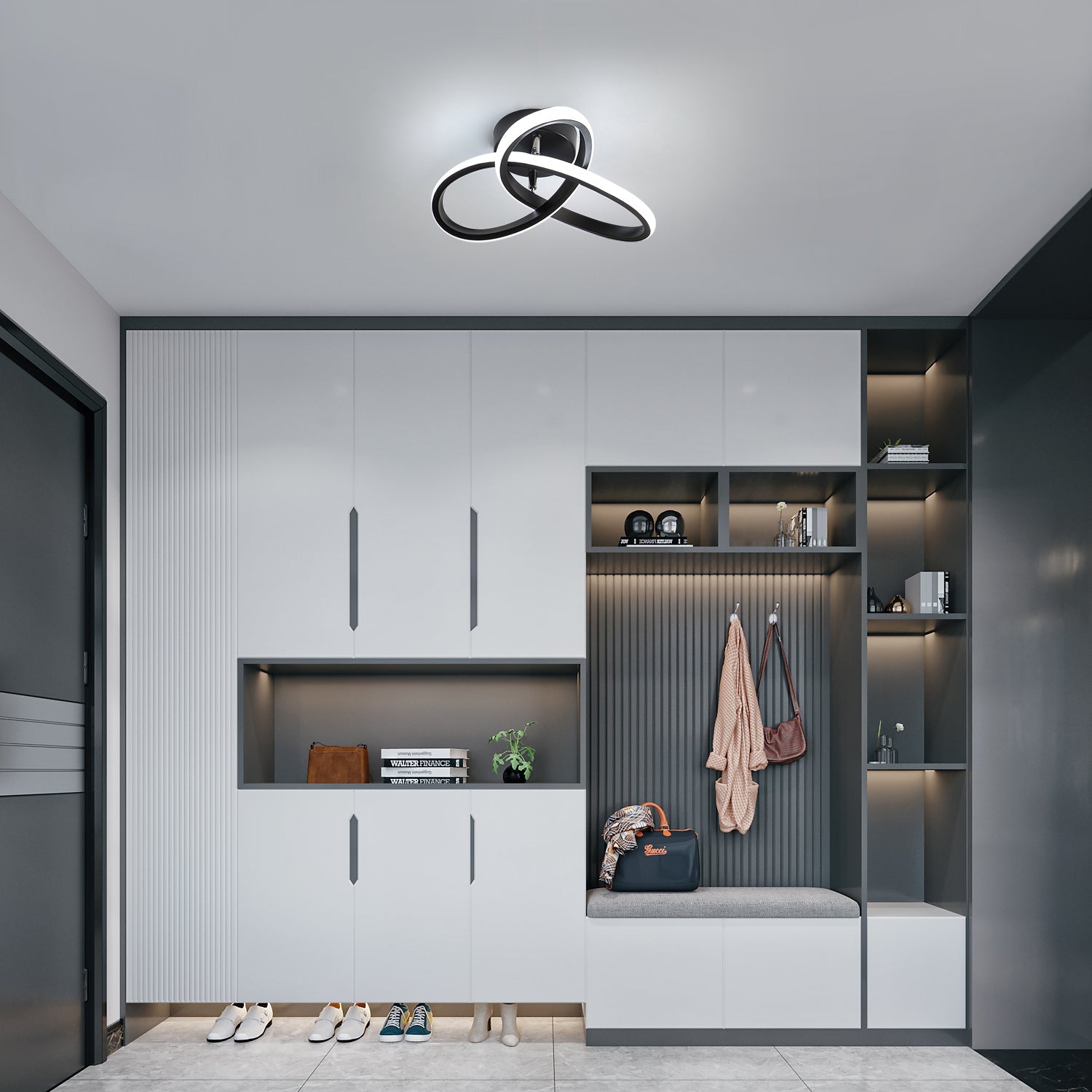Ceiling Light - Black Aluminium Frame, White Light
