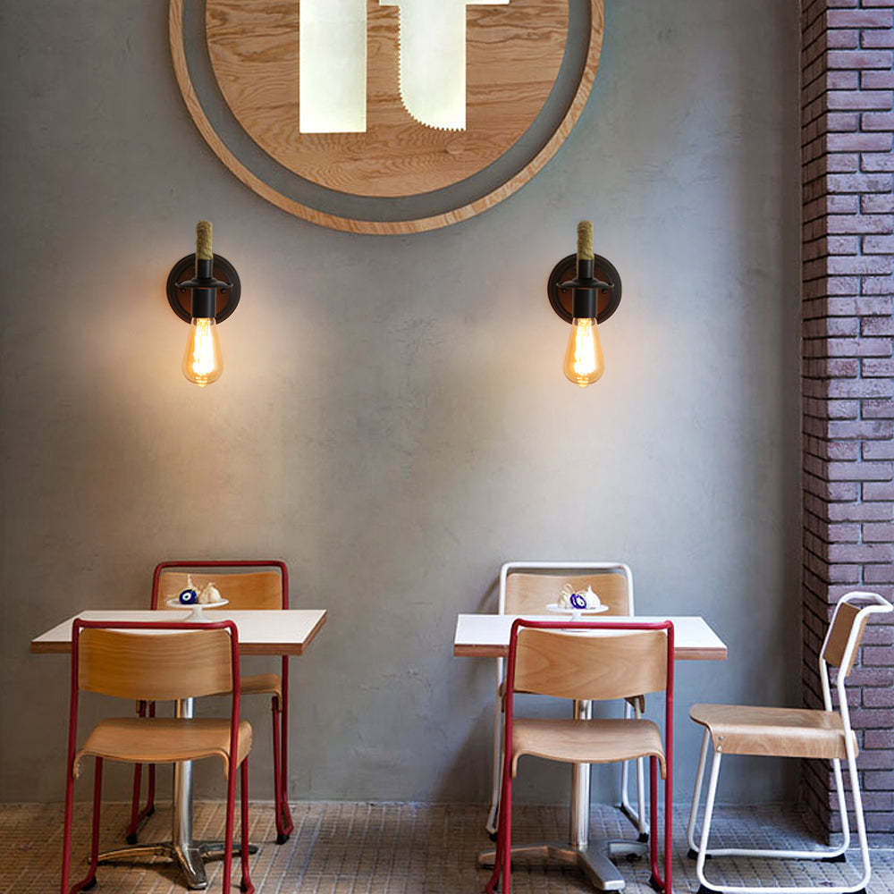 Comely 2Packs Applique Murale Vintage, Lampe Murale Corde de Chanvre, E27 Rétro Applique Murale Interieur pour Couloir Loft Chambre Café Bar (sans Ampoule)