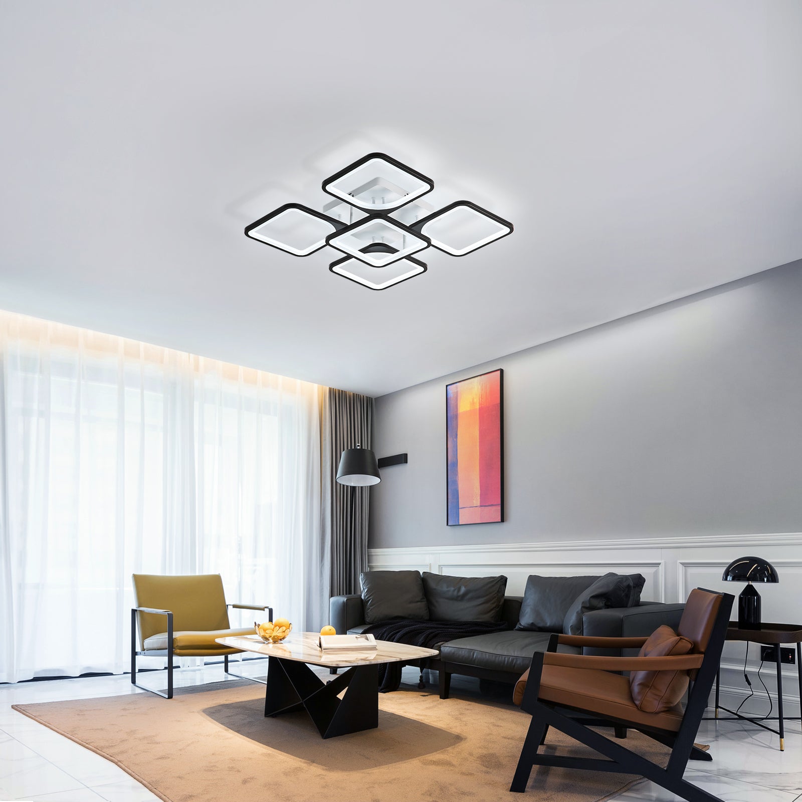 Ceiling Light - Black Acrylic Frame, White Light