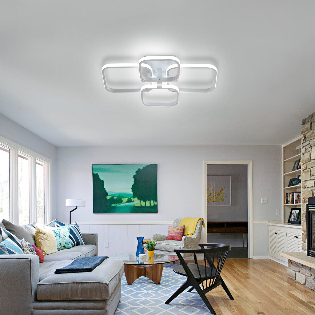 Lustre Moderne LED Comely, Luminaire De Plafond Design Carrés Blancs 60W 6750LM, Lampe De Plafond En Acrylique Pour Salon Chambre Cuisine Salle De Séjour Bureau, Lumière Froide 6500K
