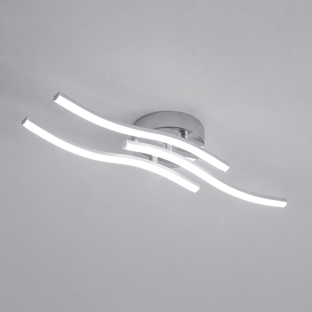 Comely Plafonnier Moderne, Argenté Elégant 3 Forme de Vague Luminaire Plafonnier Blanc Froid 6500k, Lampe LED Plafond pour Salon, Chambre à Coucher, Cuisine et Salle à Manger
