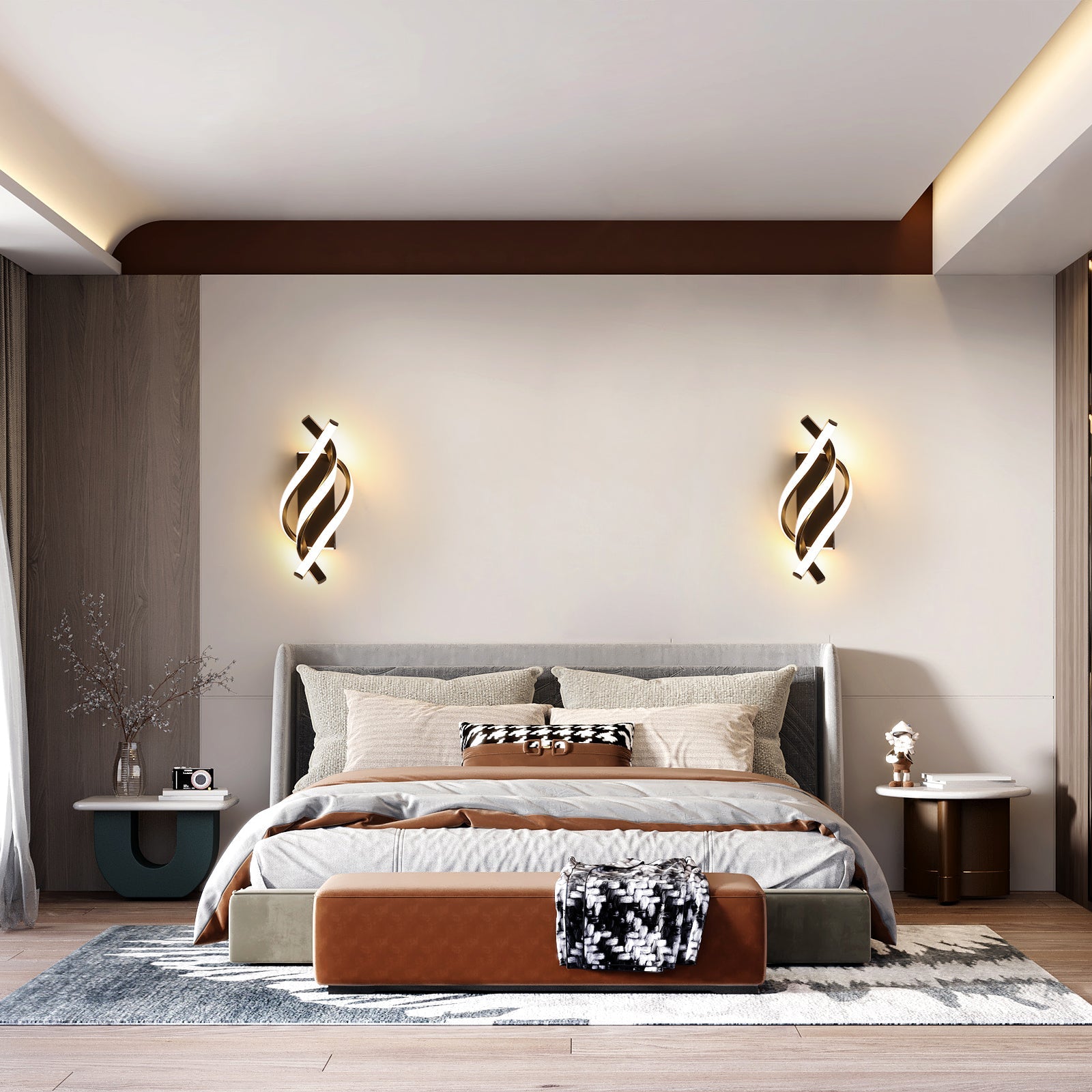 Applique - Telaio in alluminio nero, luce calda