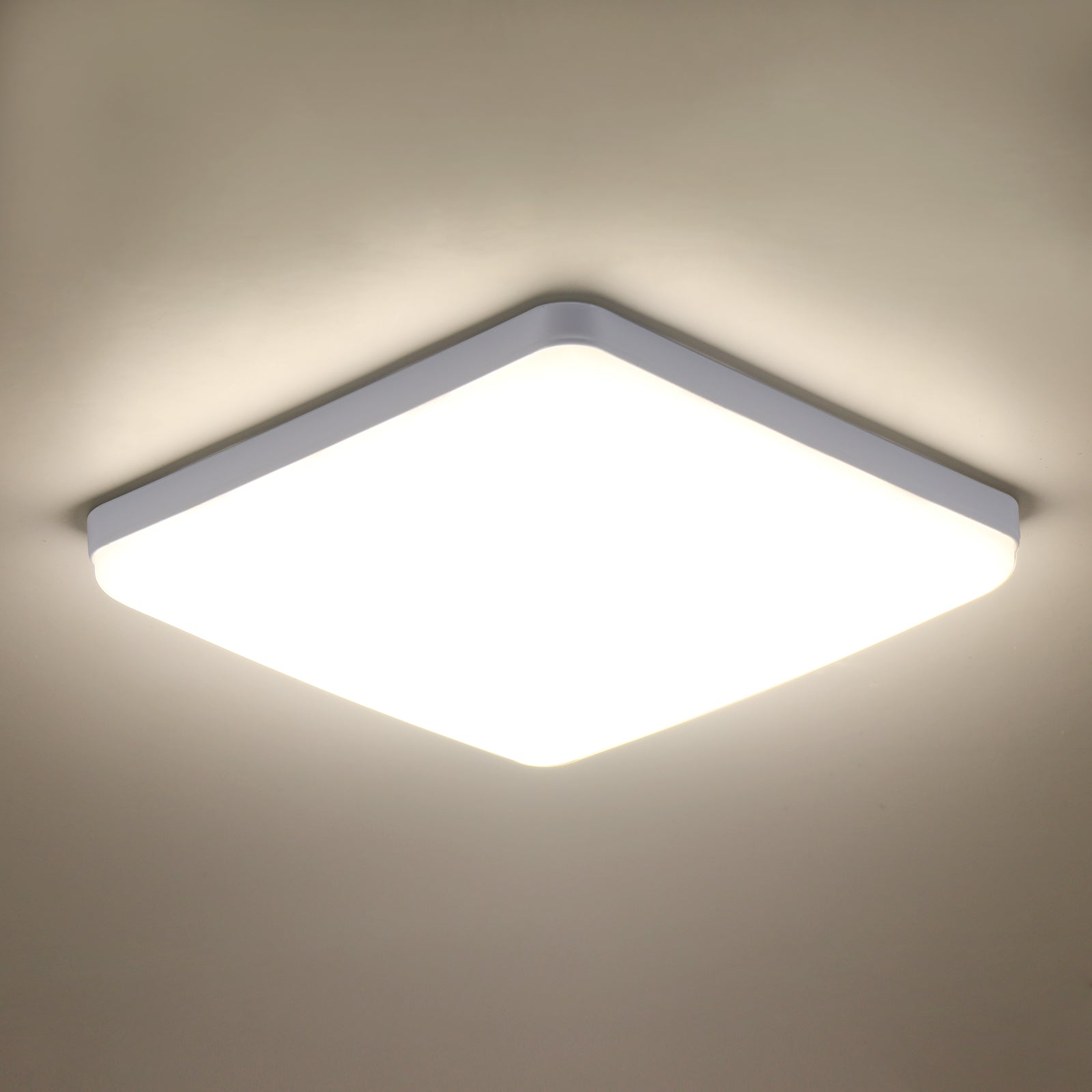 Ceiling Light - White Plastic Frame, Natural Light
