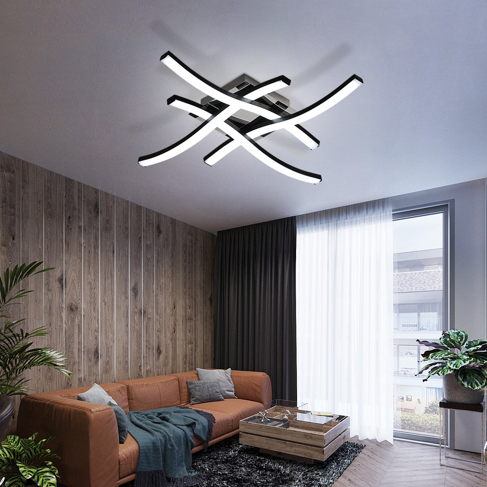 Comely Plafonnier Moderne, 24W 2300LM Eclairage Plafond LED Moderne Forme de Vague à 4 Lumières, Noir Lampe LED Plafond pour Salon Chambre Salle à Manger, Blanc Froid 6500K