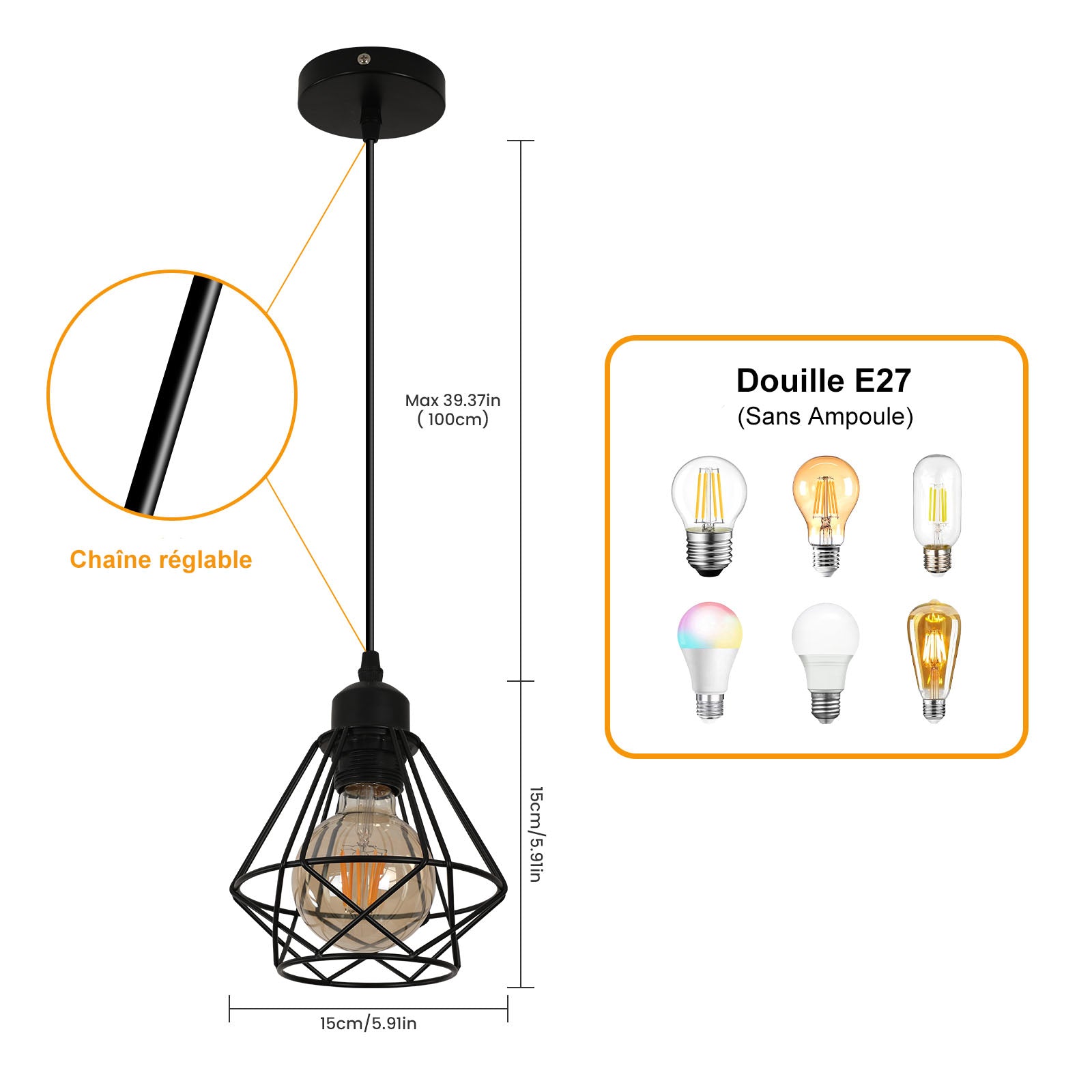 Chandeliers - Black Metal Frame