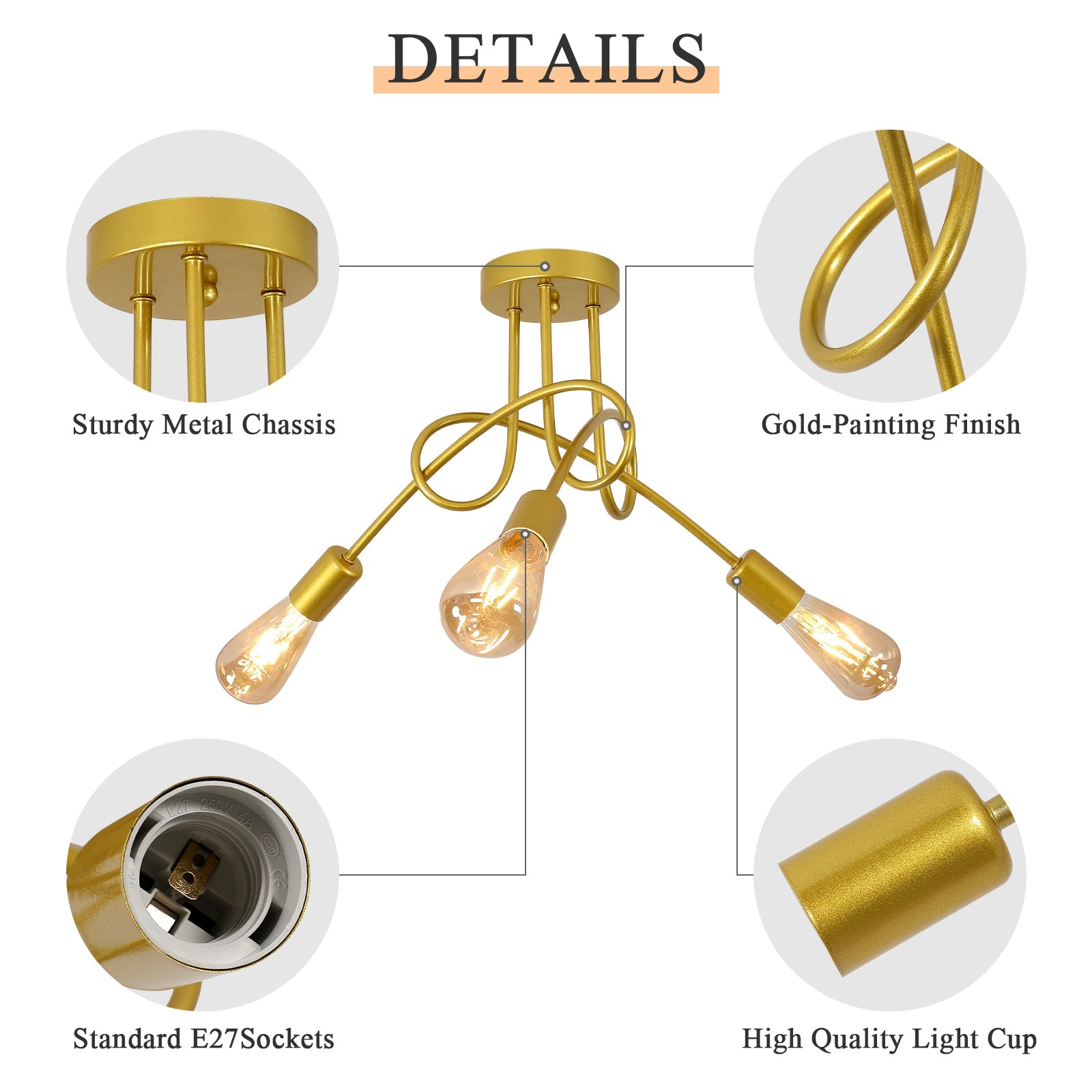 Ceiling Light - Gold Metal Frame