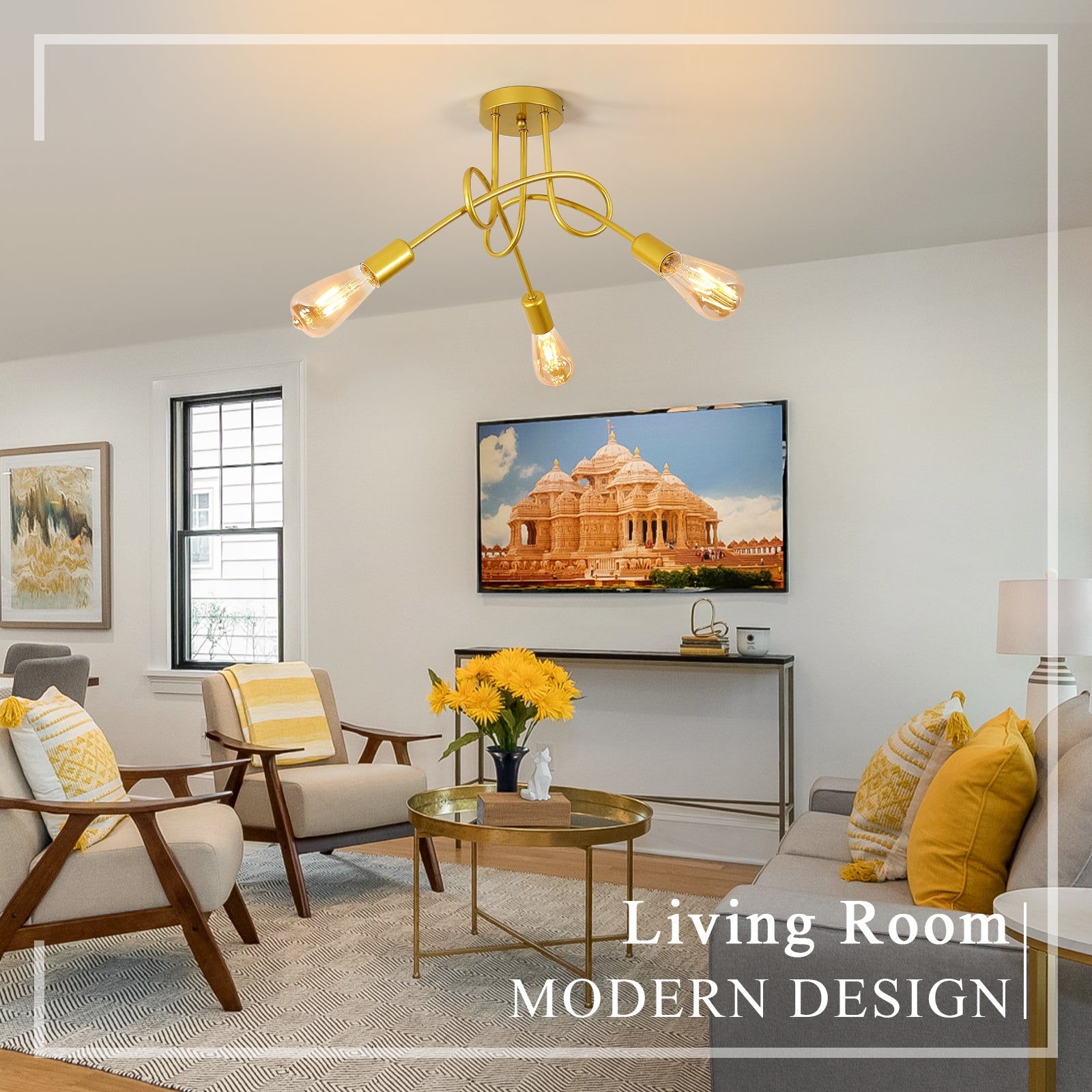 Ceiling Light - Gold Metal Frame
