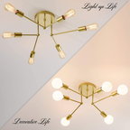 Comely Lustre Sputnik Moderne, 6 Lumières Plafonnier Industriel Vintage, E27 Doré Plafonniers en Fer, Lampe de Plafond pour Salon, Chambre, Salle à manger, Diamètre 70cm (sans Ampoule)