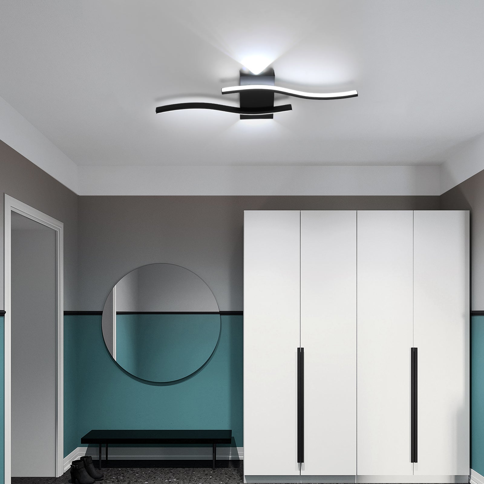Wall Light - Black Aluminium Frame, White Light