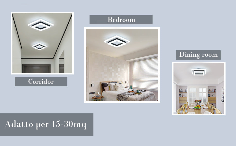 Ceiling Light - Black & White Acrylic Frame, White Light