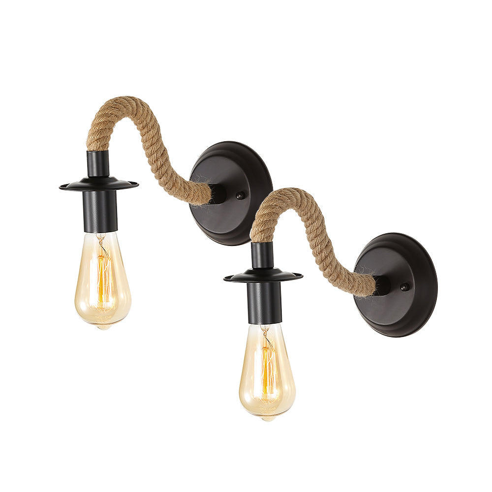 Comely 2Packs Applique Murale Vintage, Lampe Murale Corde de Chanvre, E27 Rétro Applique Murale Interieur pour Couloir Loft Chambre Café Bar (sans Ampoule)