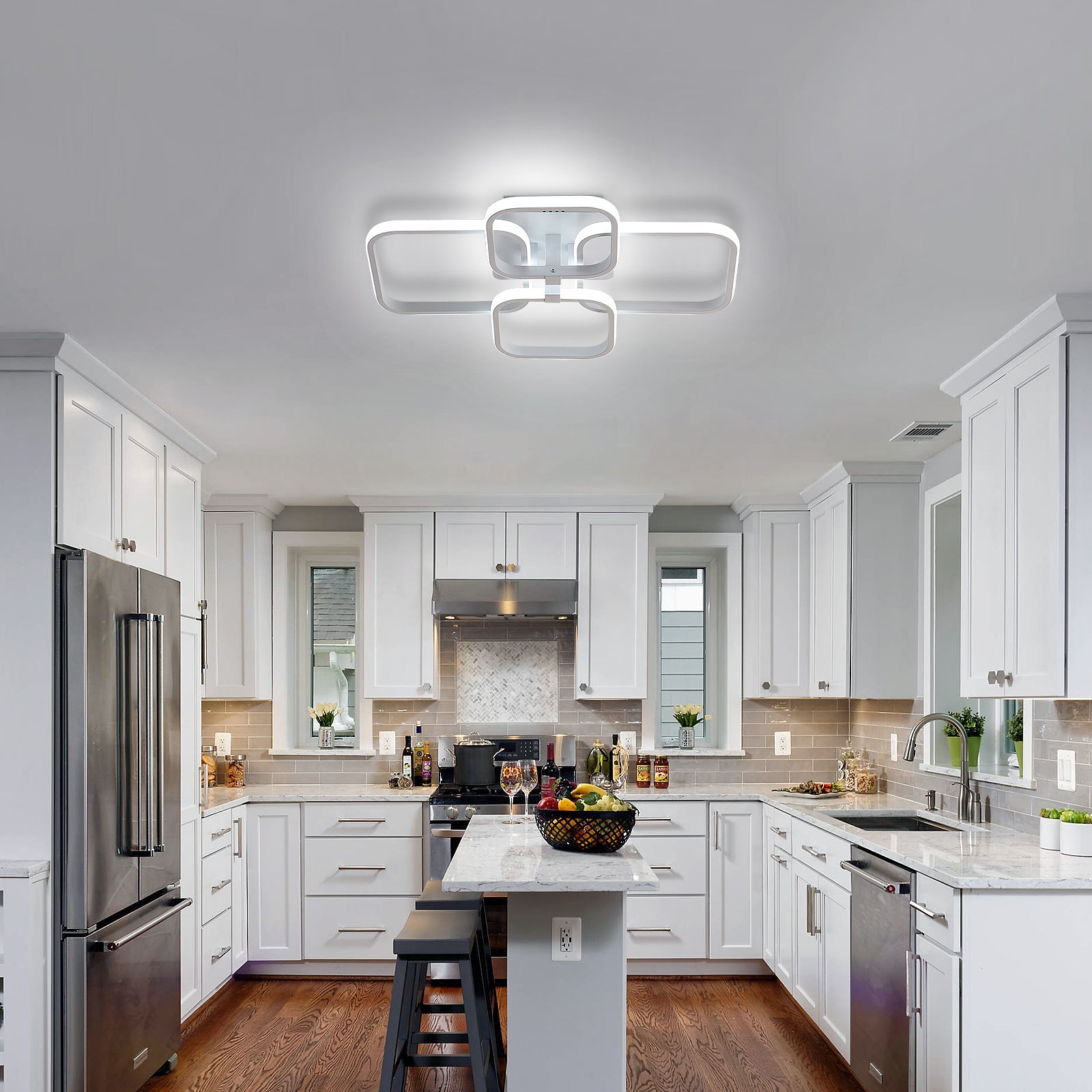 Lustre Moderne LED Comely, Luminaire De Plafond Design Carrés Blancs 60W 6750LM, Lampe De Plafond En Acrylique Pour Salon Chambre Cuisine Salle De Séjour Bureau, Lumière Froide 6500K