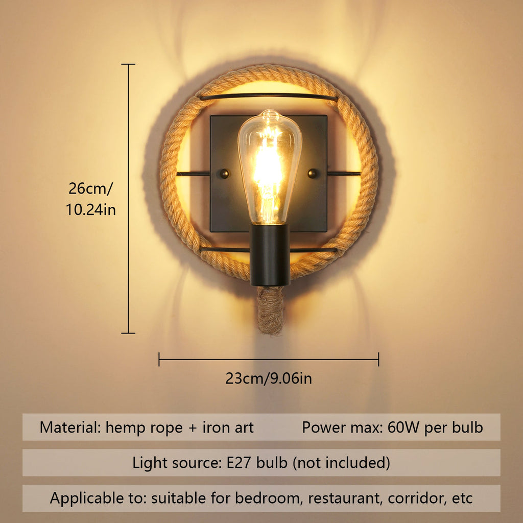 Comely Applique Murale Industrielle Vintage, Lampe Murale Interieur Rétro Fer en Forme de Corde de Chanvre Lampe, Socle E27 Douille Applique pour Bars, Lofts, 26cm (sans Ampoule)