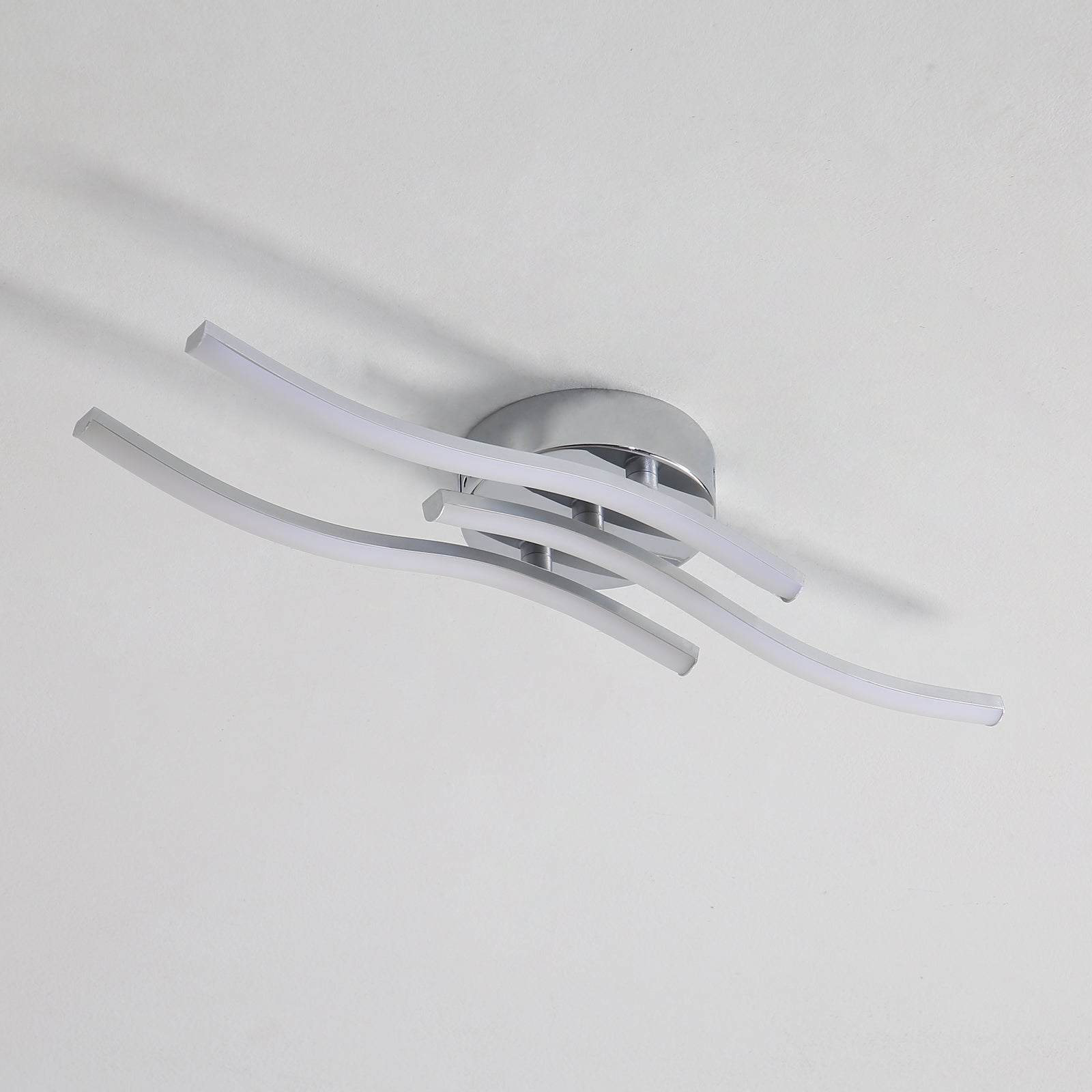 Comely Plafonnier Moderne, Argenté Elégant 3 Forme de Vague Luminaire Plafonnier Blanc Froid 6500k, Lampe LED Plafond pour Salon, Chambre à Coucher, Cuisine et Salle à Manger
