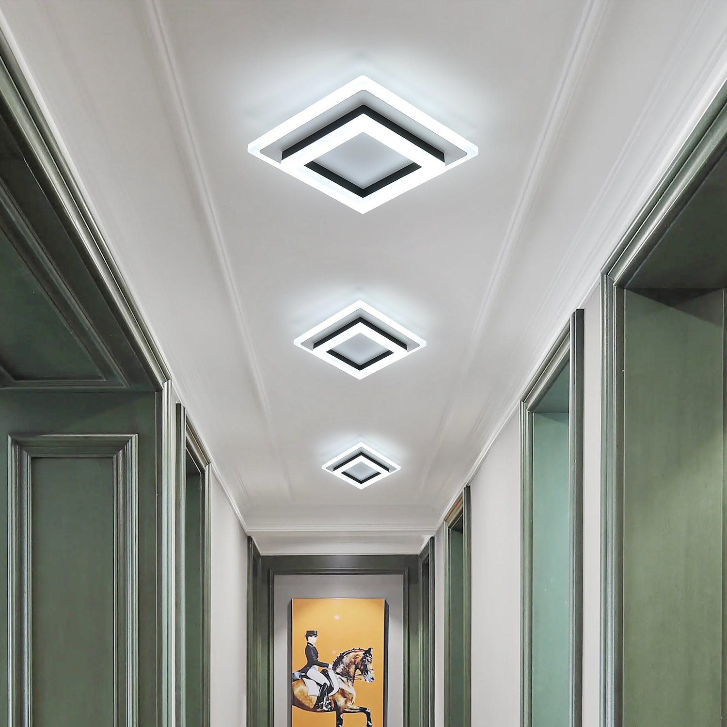 Ceiling Light - Black & White Acrylic Frame, White Light
