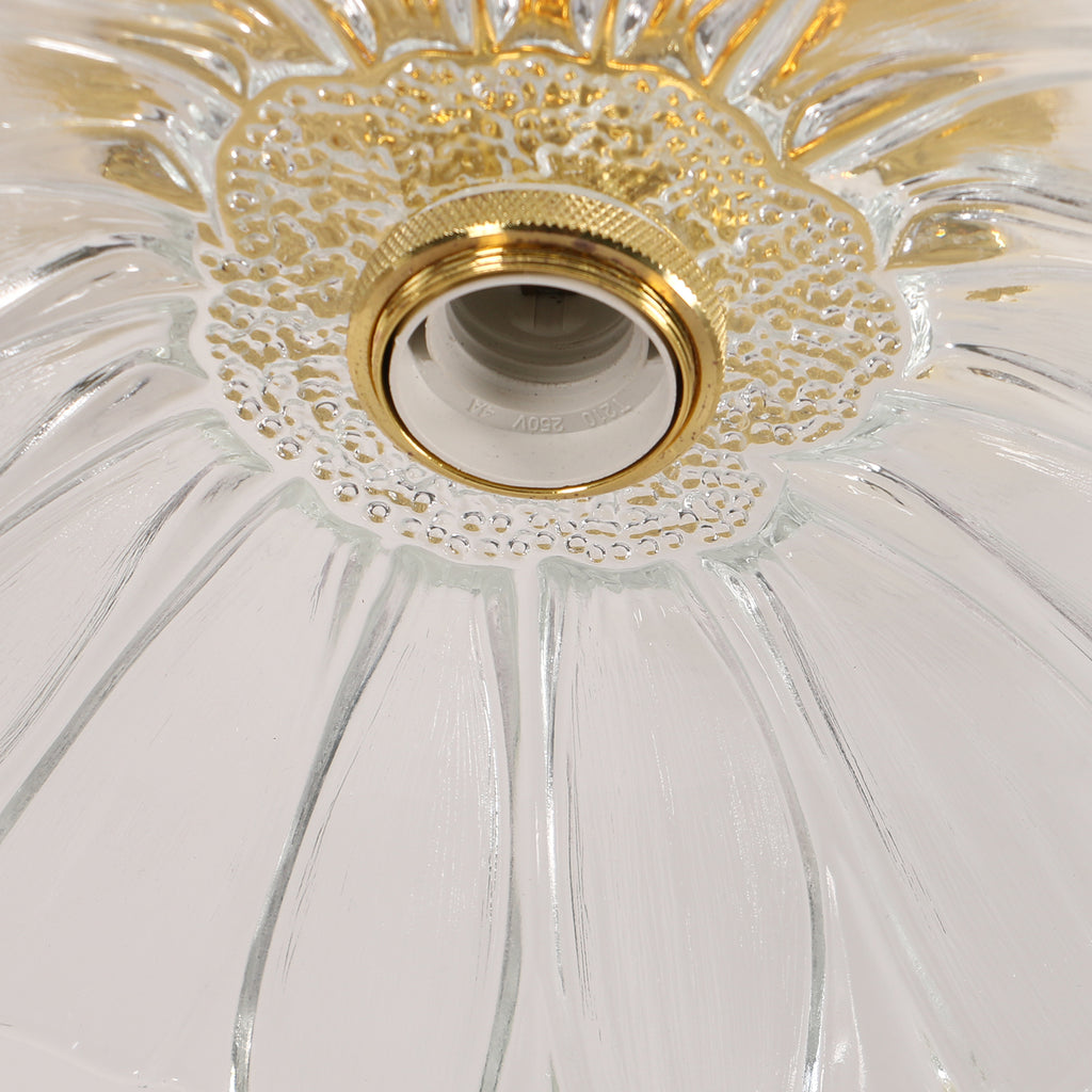 Comely Plafonnier de couloir, E27 Lampe de plafond en forme de fleur, petit or Luminaire Plafonnier en verre transparent, diamètre 28cm, ampoule non incluse