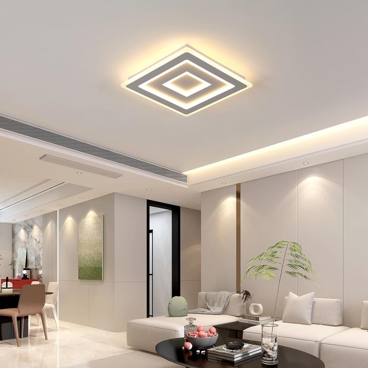 Comely Plafonnier LED Carré Moderne, 52W Lampe de Plafond LED, Acrylique Luminaire Plafonnier Intérieur Blanc pour Chambre à Coucher, Salon, Couloir, Lumière Chaude 3000K, 40cm