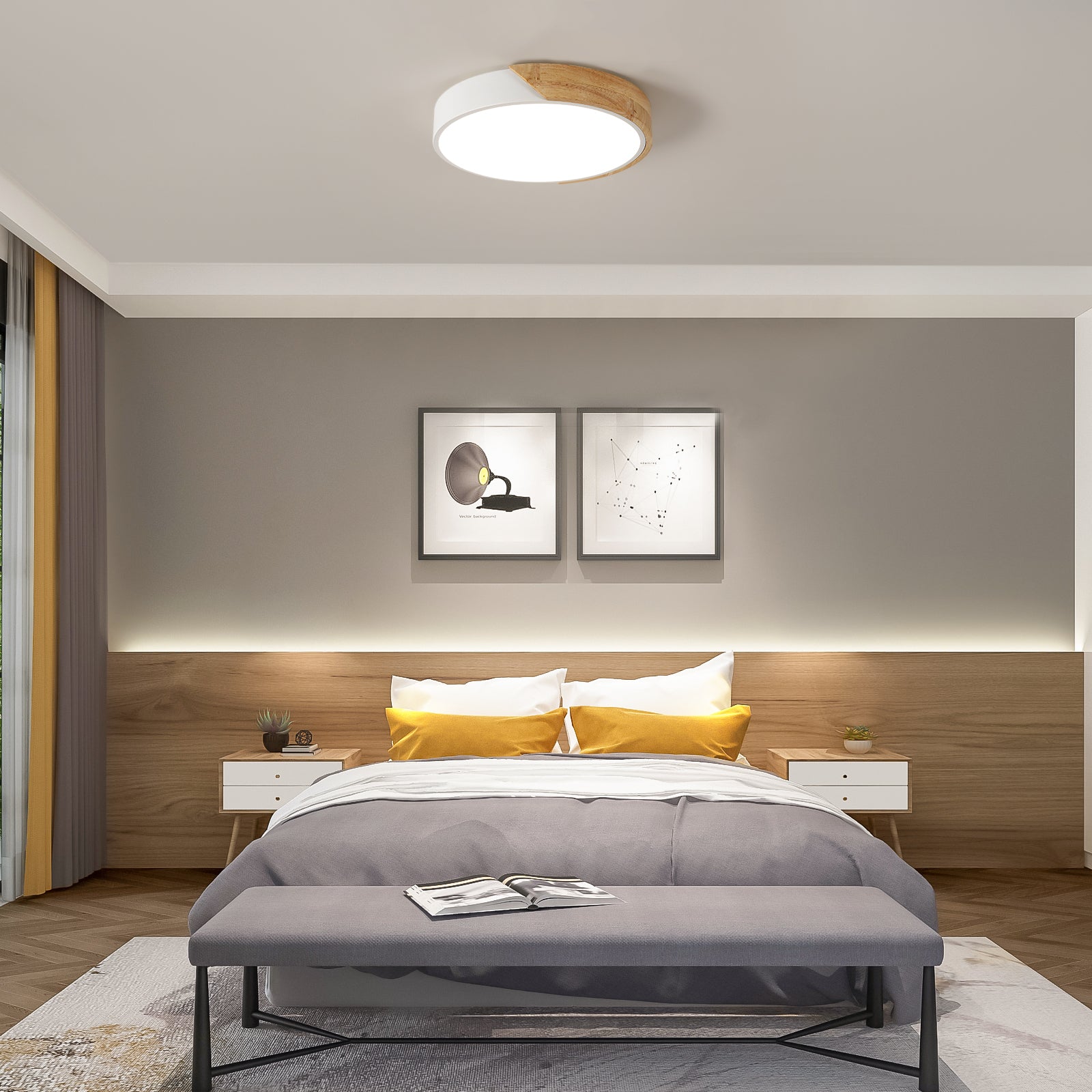 Ceiling Light - White Metal Frame, Natural Light
