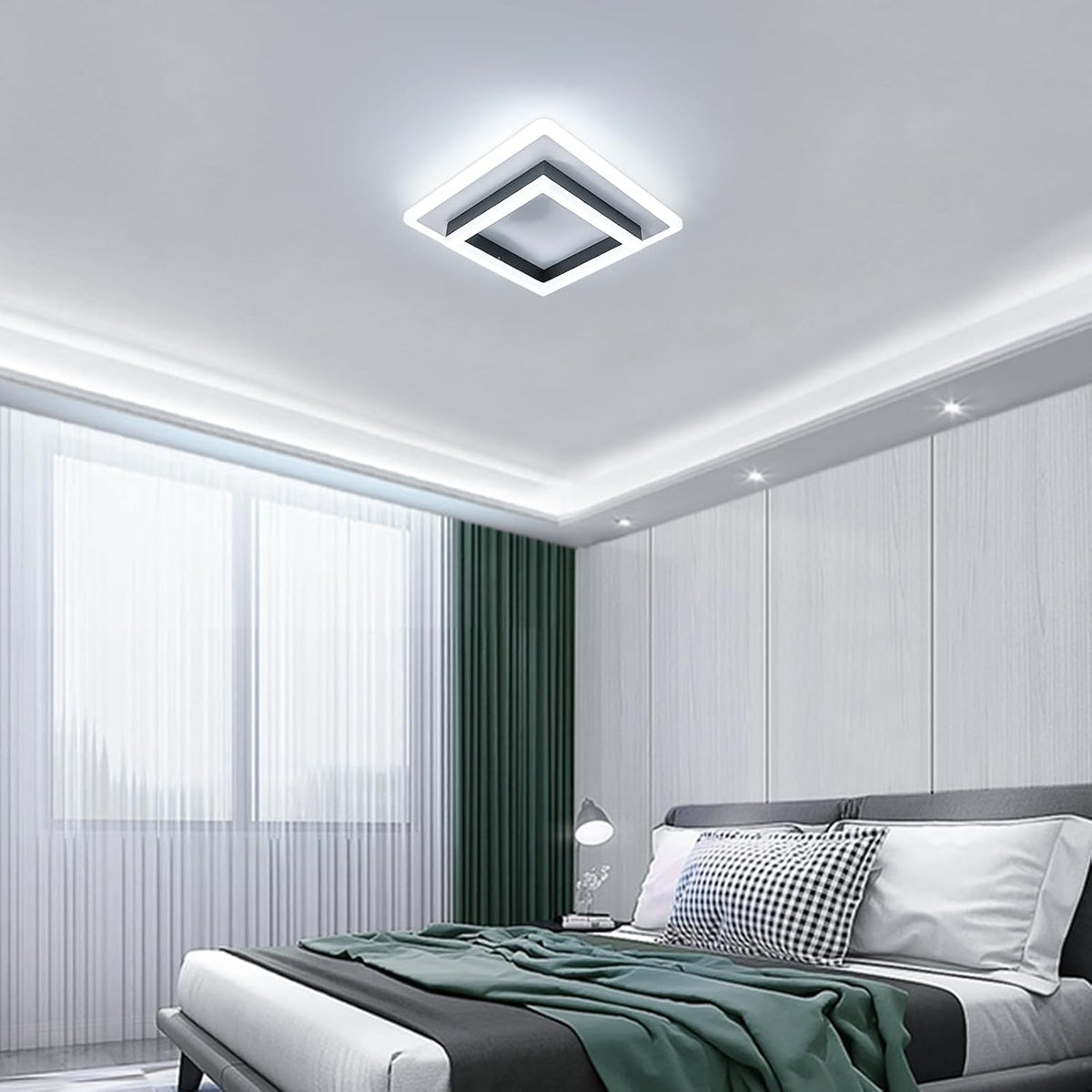 Ceiling Light - Black & White Acrylic Frame, White Light