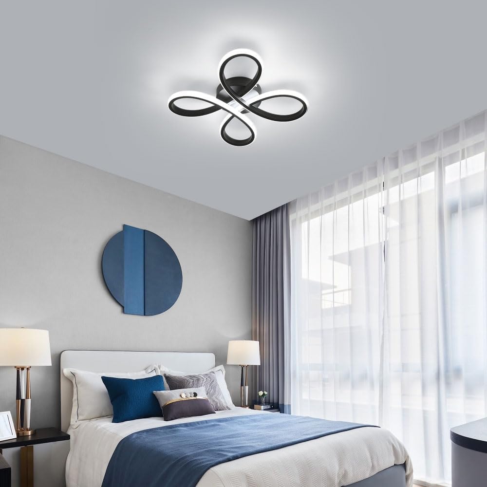 Ceiling Light - Black Aluminium Frame, Flower-shaped, White Light