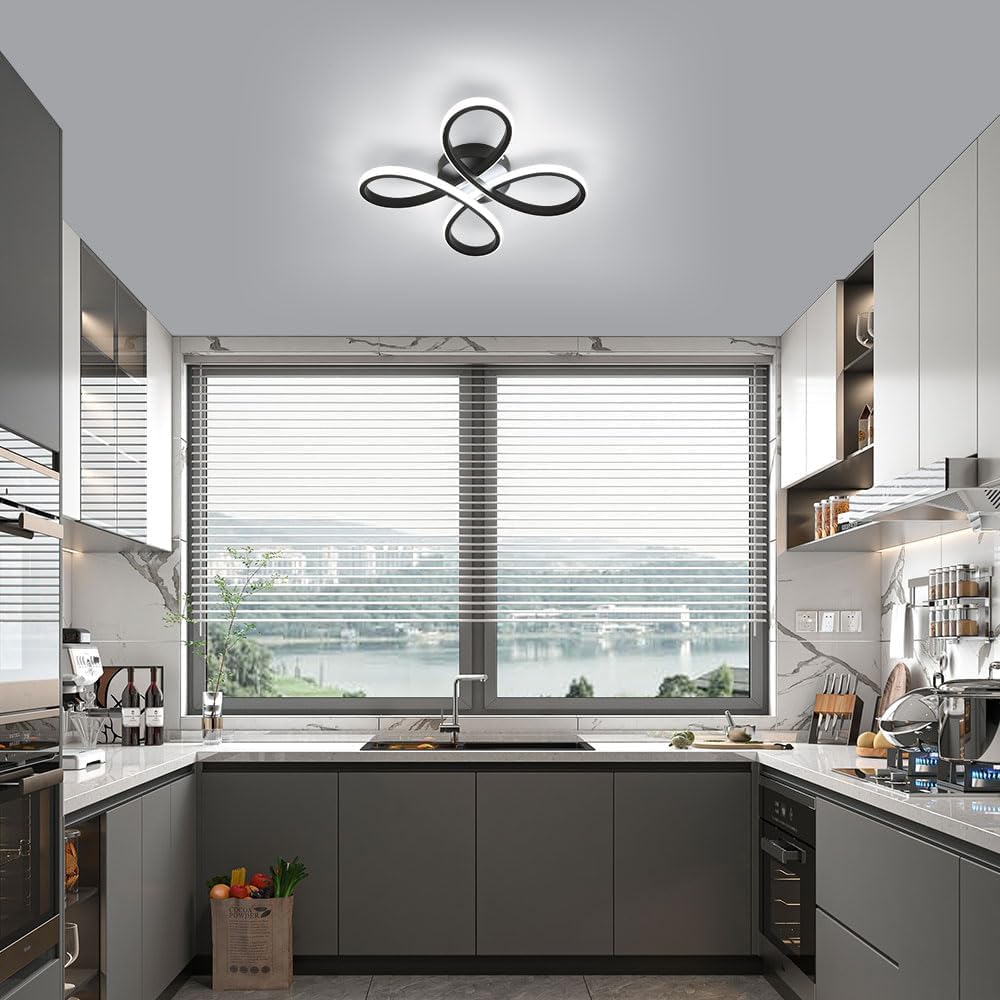 Ceiling Light - Black Aluminium Frame, Flower-shaped, White Light