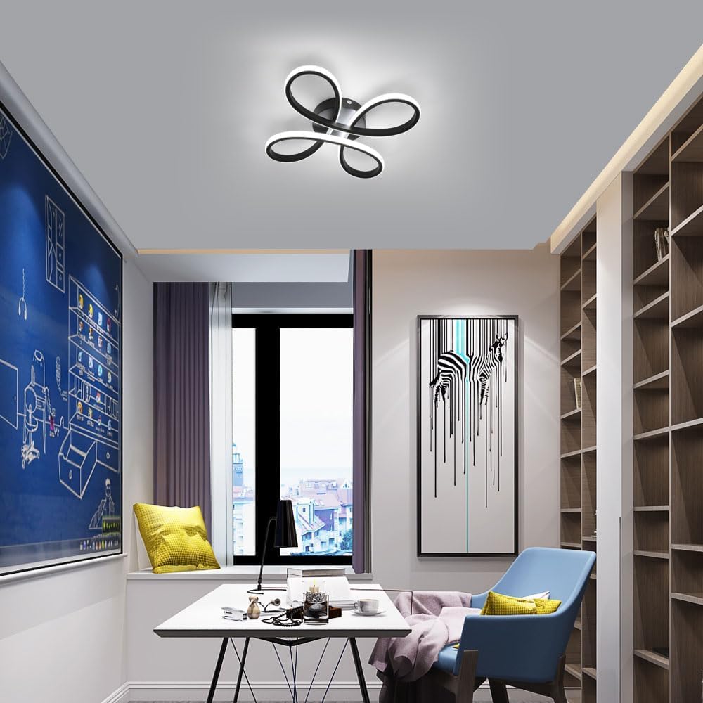 Ceiling Light - Black Aluminium Frame, Flower-shaped, White Light