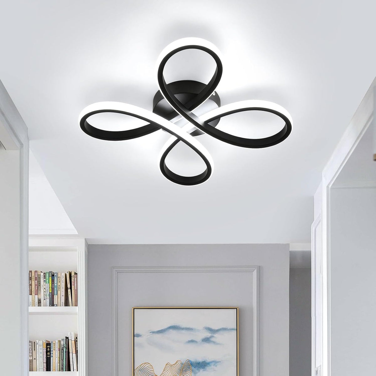 Ceiling Light - Black Aluminium Frame, Flower-shaped, White Light