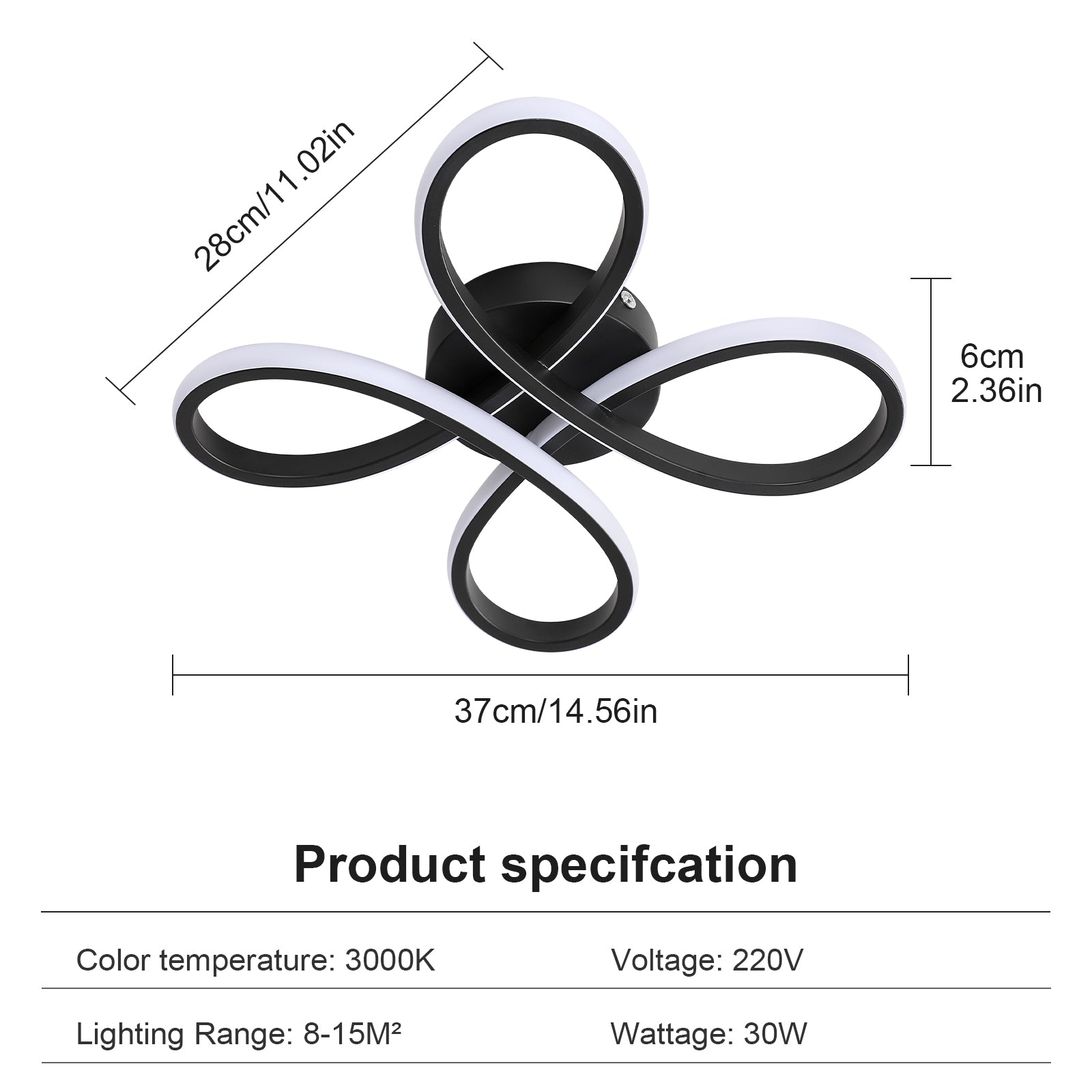 Ceiling Light - Black Aluminium Frame, Warm Light