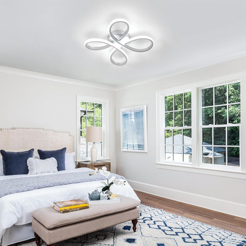 Ceiling Light - Silver Aluminium Frame, Flower-shaped, White Light