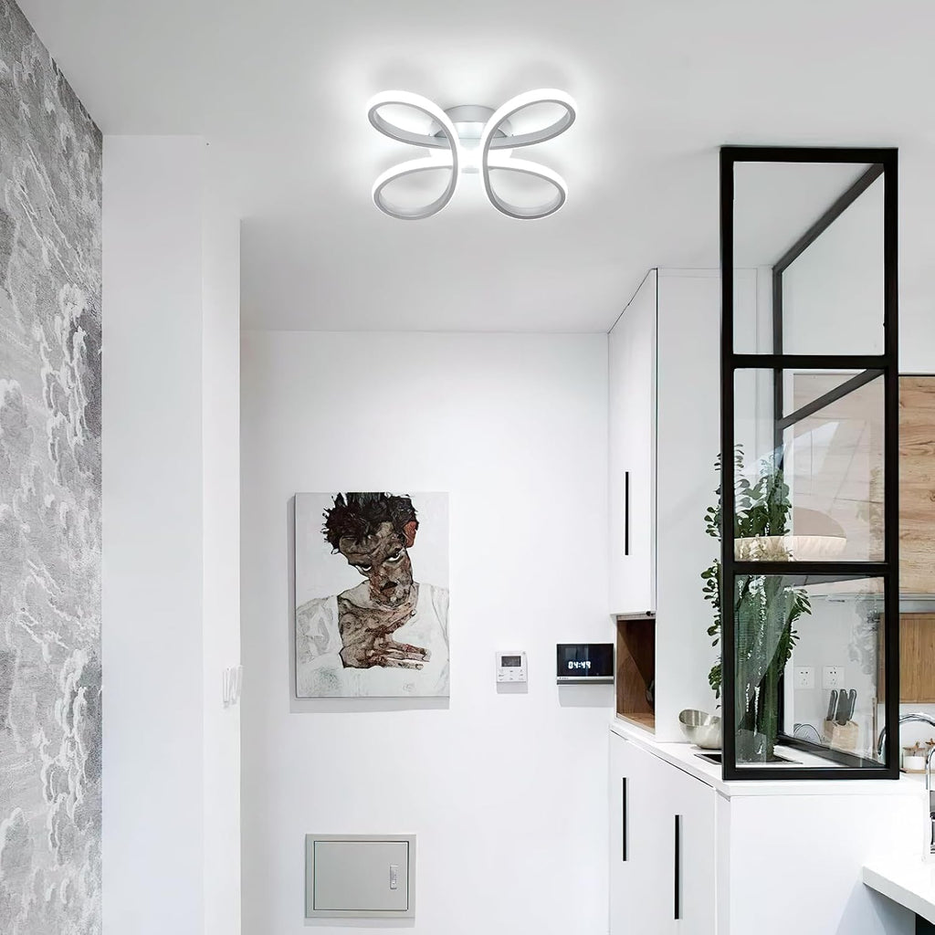 Ceiling Light - Silver Aluminium Frame, Flower-shaped, White Light