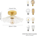 Comely Plafonnier de couloir, E27 Lampe de plafond en forme de fleur, petit or Luminaire Plafonnier en verre transparent, diamètre 28cm, ampoule non incluse