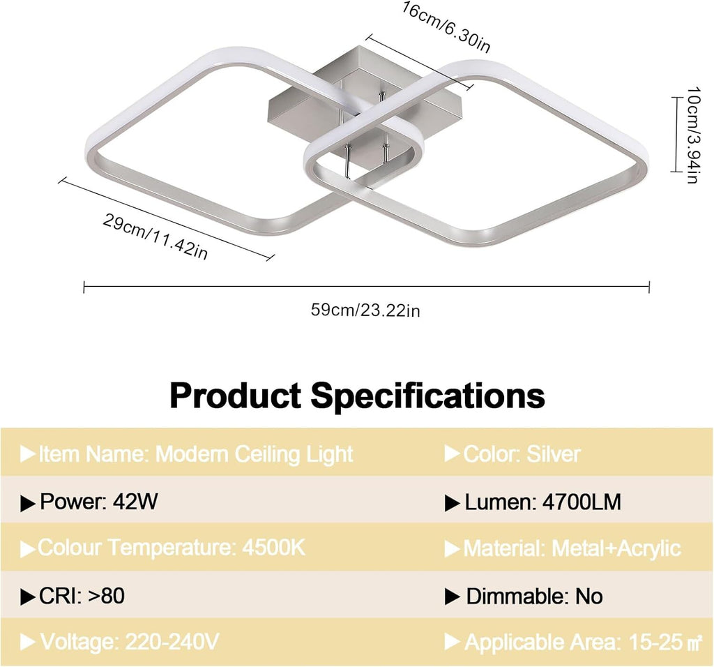 Ceiling Light - Silver Aluminium Frame, Natural Light