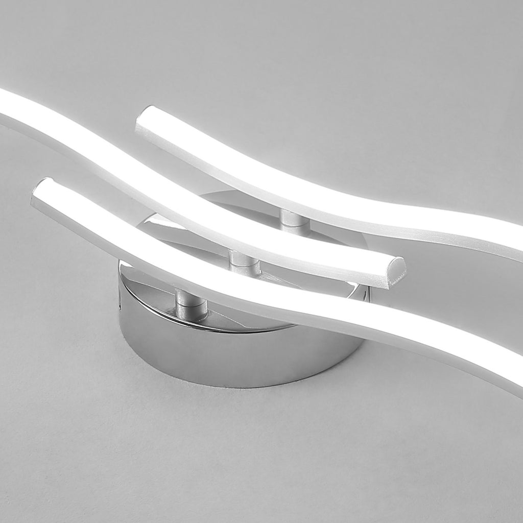 Comely Plafonnier Moderne, Argenté Elégant 3 Forme de Vague Luminaire Plafonnier Blanc Froid 6500k, Lampe LED Plafond pour Salon, Chambre à Coucher, Cuisine et Salle à Manger
