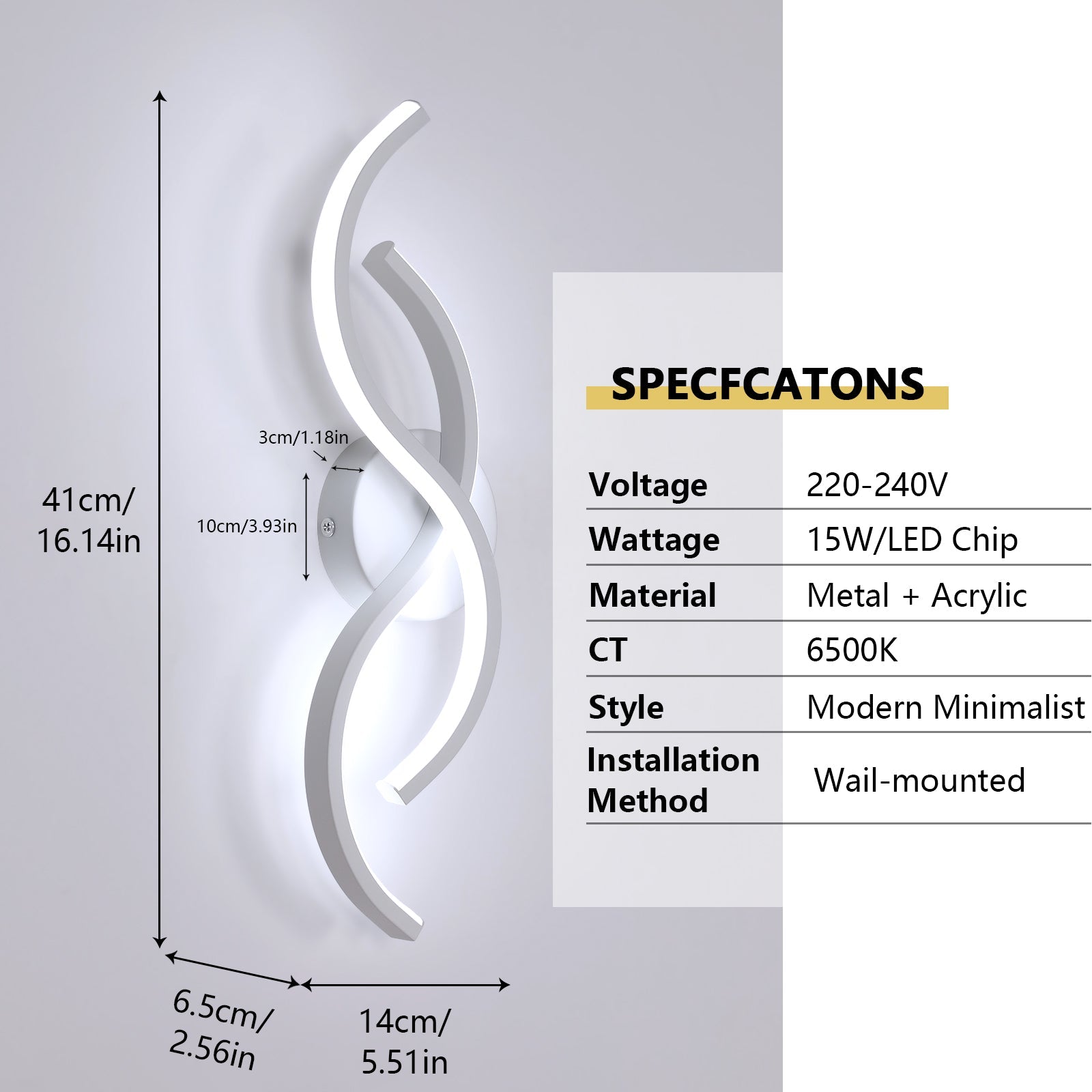 Wall Light - White Aluminium Frame, White Light