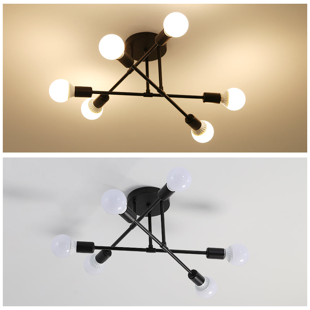 Comely E27 Plafonnier Industriel Noir, Réglable 6 Lumières Sputnik Lustre, E27 Base Lampe de Plafond Vintage en Metal pour Salon, Chambre, Cuisine, Bar, Café