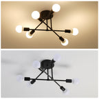Comely E27 Plafonnier Industriel Noir, Réglable 6 Lumières Sputnik Lustre, E27 Base Lampe de Plafond Vintage en Metal pour Salon, Chambre, Cuisine, Bar, Café