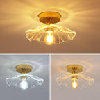 Comely Plafonnier de couloir, E27 Lampe de plafond en forme de fleur, petit or Luminaire Plafonnier en verre transparent, diamètre 28cm, ampoule non incluse