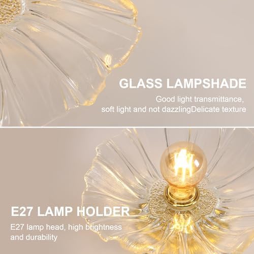 Comely Plafonnier de couloir, E27 Lampe de plafond en forme de fleur, petit or Luminaire Plafonnier en verre transparent, diamètre 28cm, ampoule non incluse