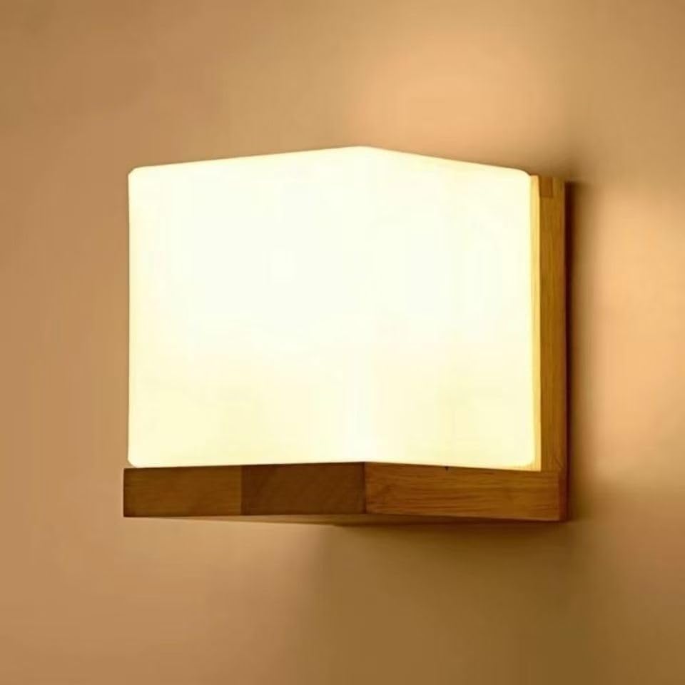 Comely Applique Murale Intérieur Vintage, Moderne Lampe Murale en Bois et Verre, E27 Applique Murale Bois pour Chambre Salon Couloir Salle à Manger, Cuisine