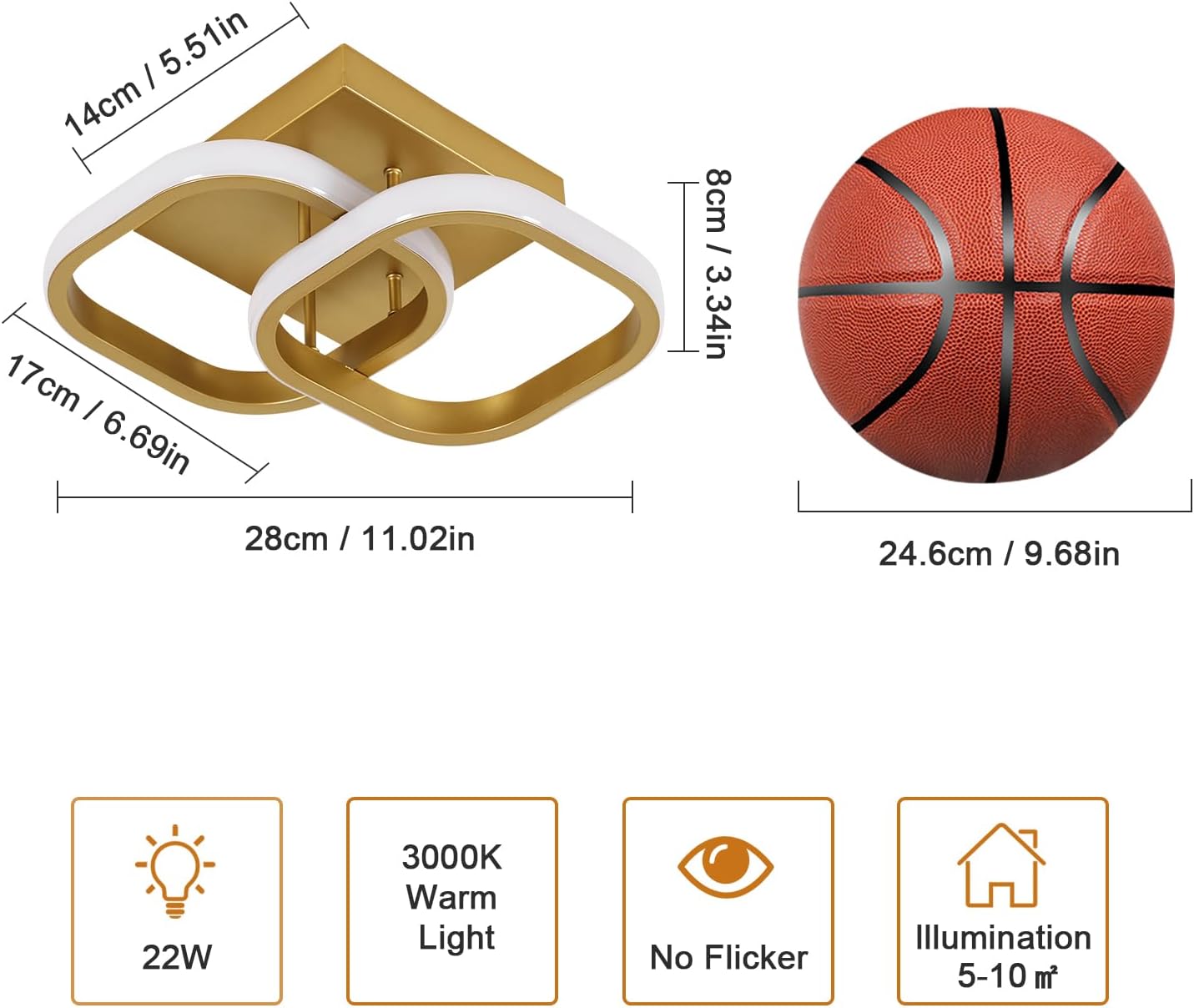 Ceiling Light - Gold Aluminium Frame, Warm Light