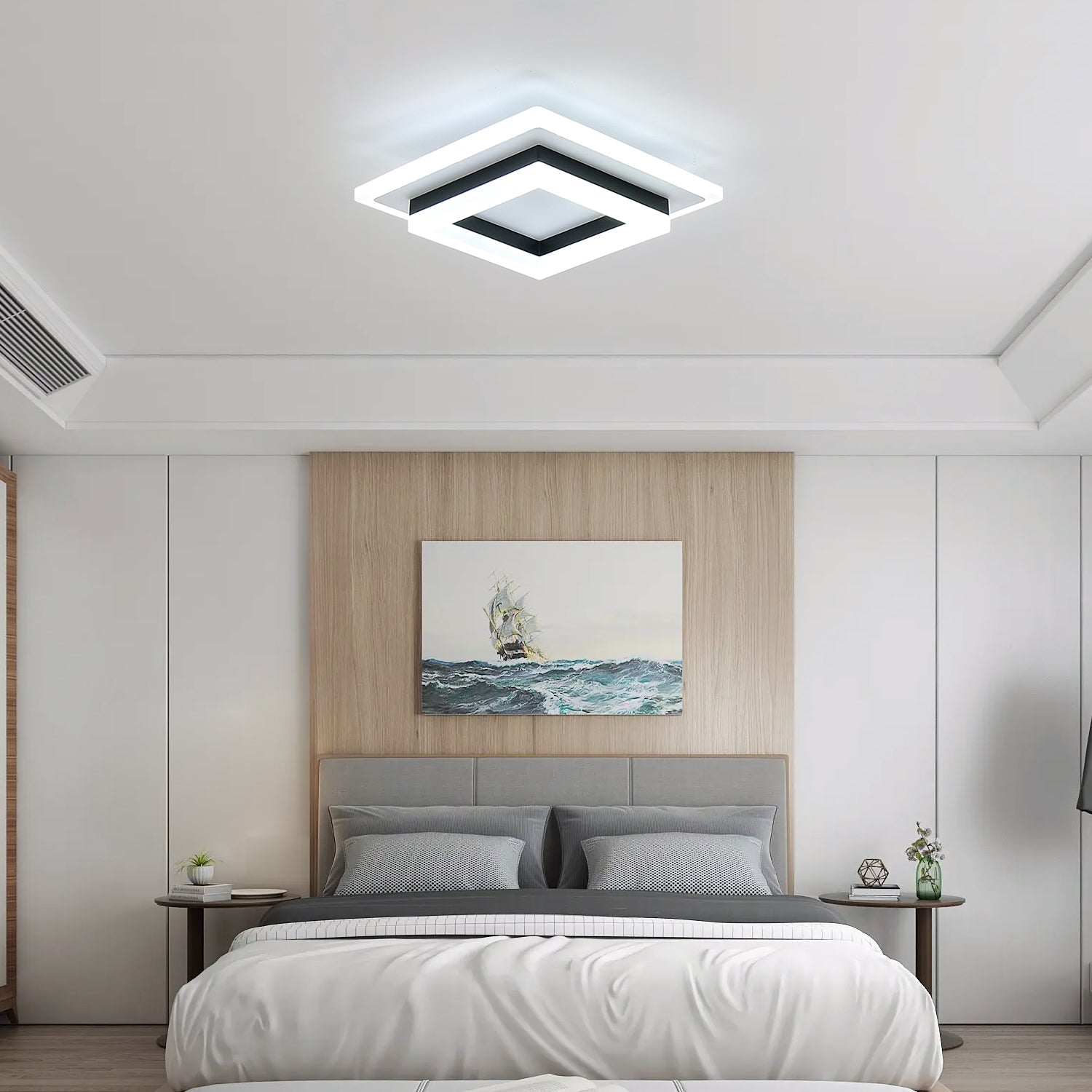 Ceiling Light - Black & White Acrylic Frame, White Light