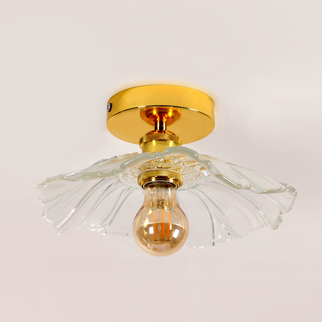 Comely Plafonnier de couloir, E27 Lampe de plafond en forme de fleur, petit or Luminaire Plafonnier en verre transparent, diamètre 28cm, ampoule non incluse